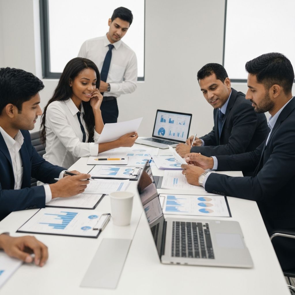 Executive team meeting discussing financial performance and responsibility center frameworks with financial advisors